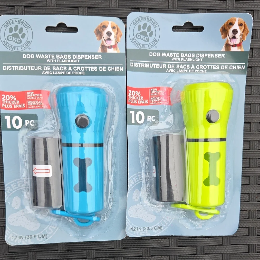 Blue and Green Dog Waste Bags Dispenser with Flashlight